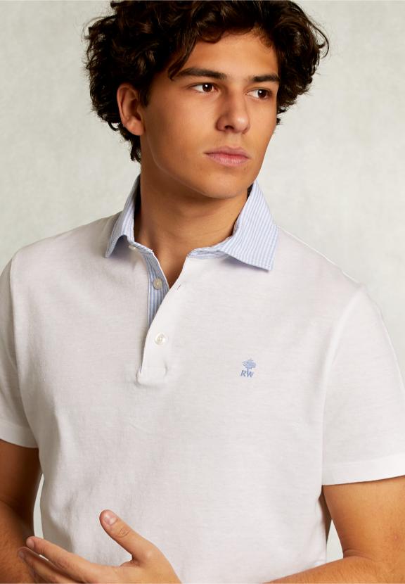 Custom Fit Cotton-Linen Polo White - Blanc