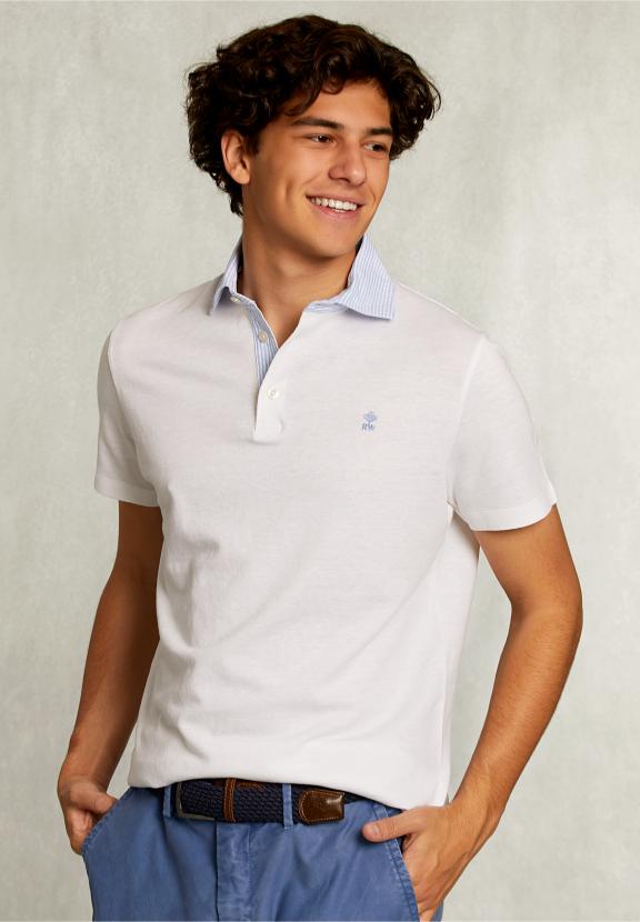 Custom Fit Cotton-Linen Polo White - Blanc