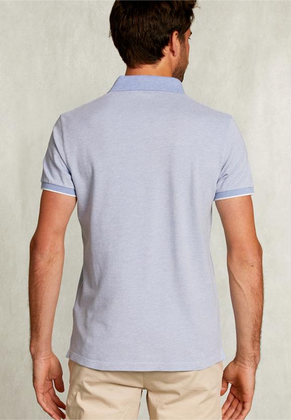 Custom Fit Cotton Polo Dark Chambray Mix - Bleu