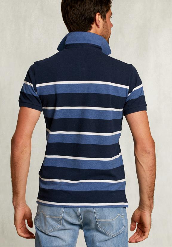 Custom Fit Striped Polo Indian Ocean Mix - Bleu