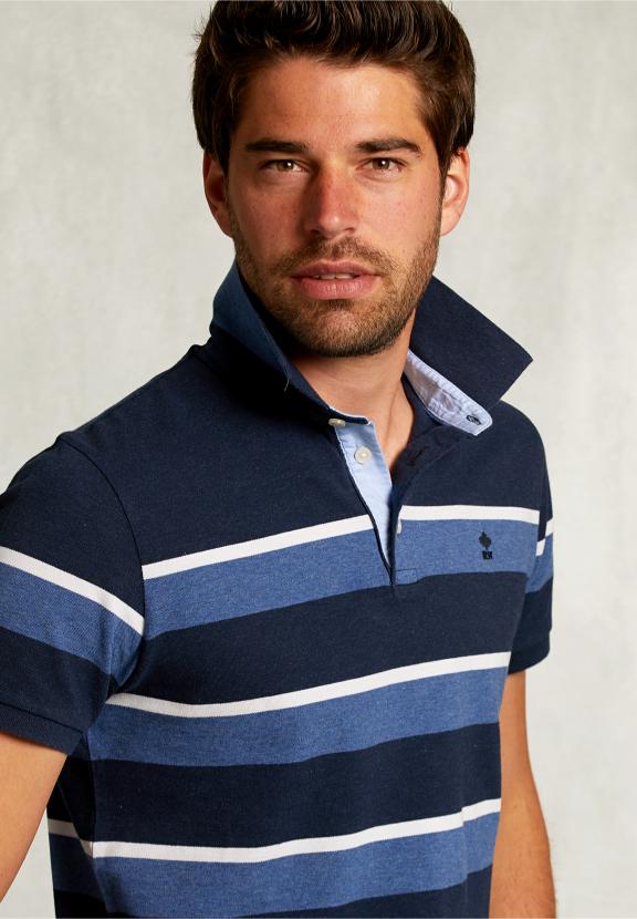 Custom Fit Striped Polo Indian Ocean Mix - Bleu