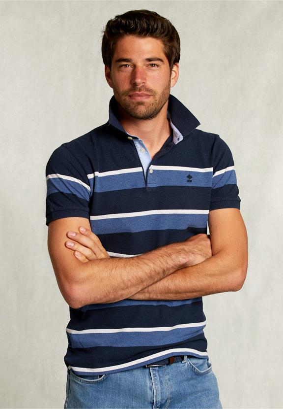 Custom Fit Striped Polo Indian Ocean Mix - Bleu