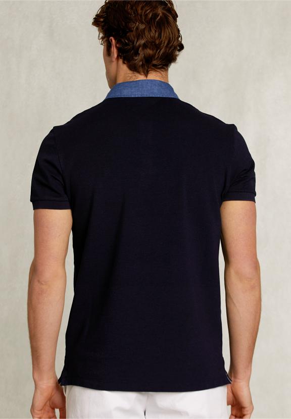 Custom Fit Cotton Polo Navy - Bleu