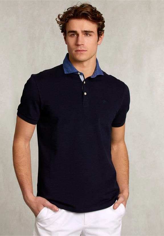 Custom Fit Cotton Polo Navy - Bleu