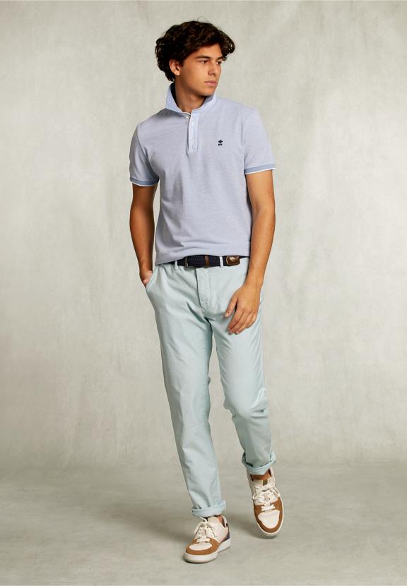Custom Fit Cotton Polo Dark Oyster Mix - Bleu