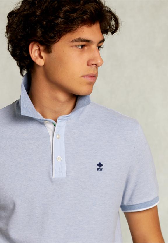 Custom Fit Cotton Polo Dark Oyster Mix - Bleu