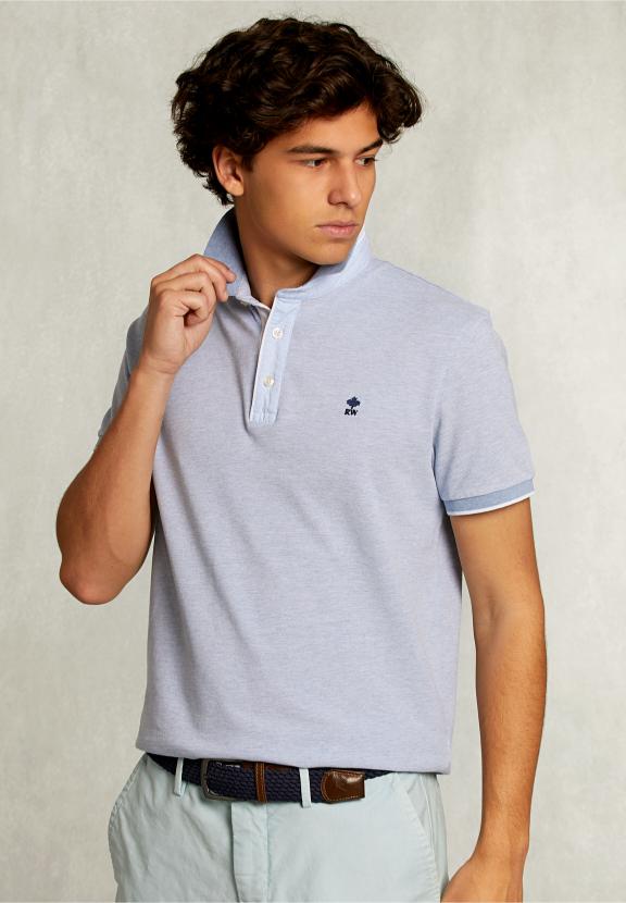 Custom Fit Cotton Polo Dark Oyster Mix - Bleu