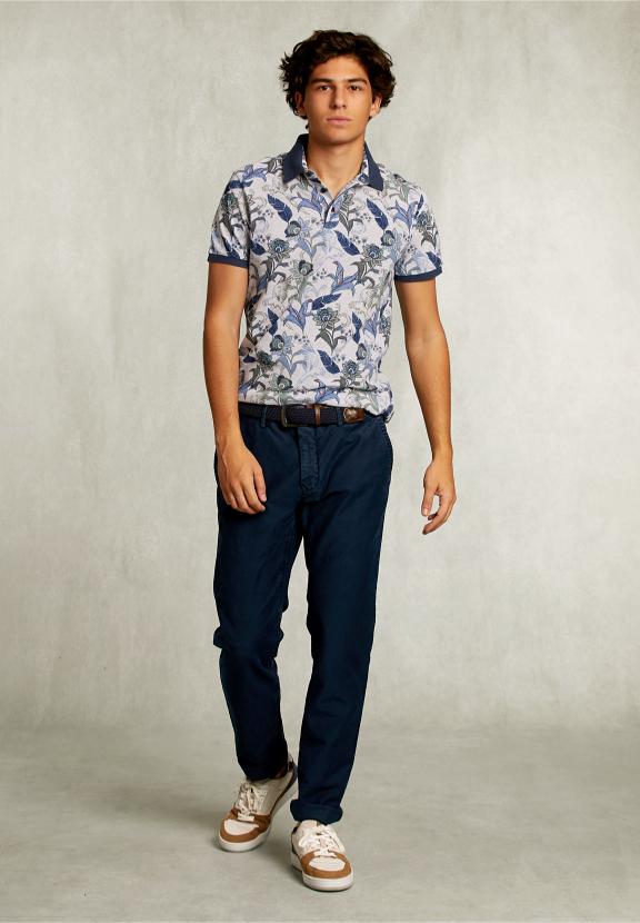 Custom Fit Cotton Floral Polo Dark Oyster Mix - Gris