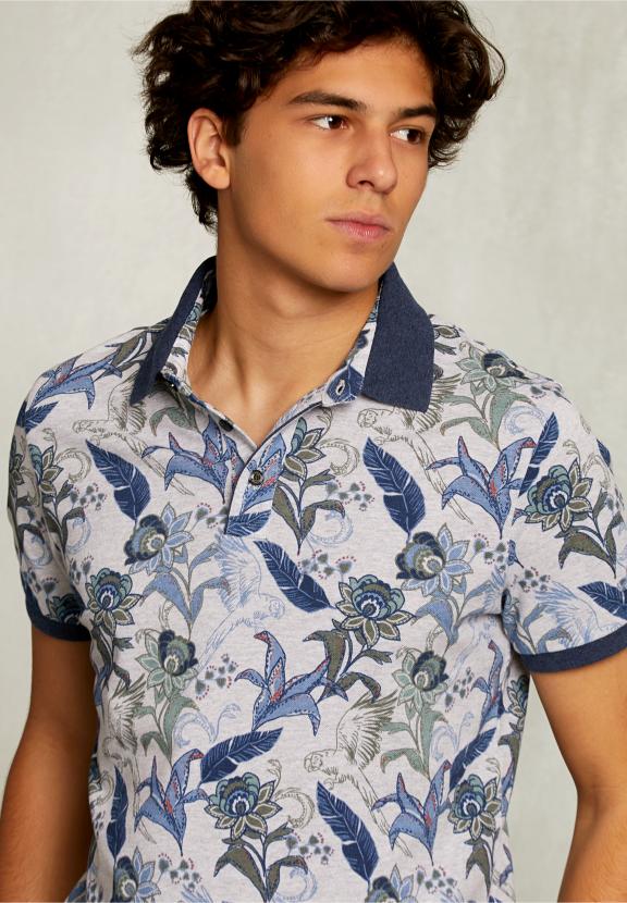 Custom Fit Cotton Floral Polo Dark Oyster Mix - Gris