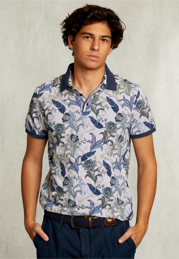Custom Fit Cotton Floral Polo Dark Oyster Mix - Gris