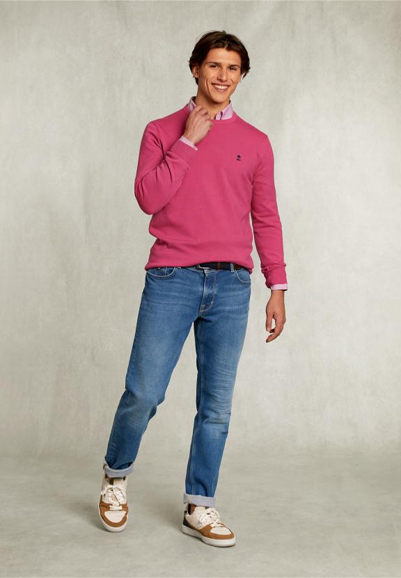 Normal Fit Basic Cotton Crew Neck Pullover Amaranth - Rose