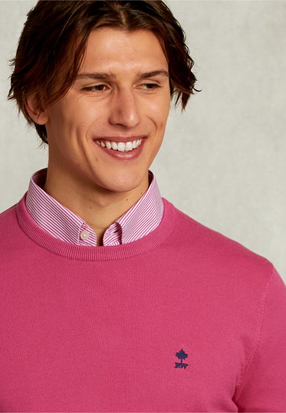 Normal Fit Basic Cotton Crew Neck Pullover Amaranth - Rose