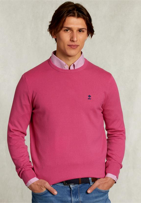 Normal Fit Basic Cotton Crew Neck Pullover Amaranth - Rose