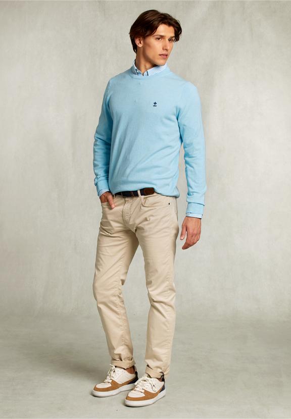 Normal Fit Basic Cotton Crew Neck Pullover Bora Bora Mix - Bleu