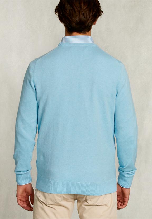 Normal Fit Basic Cotton Crew Neck Pullover Bora Bora Mix - Bleu