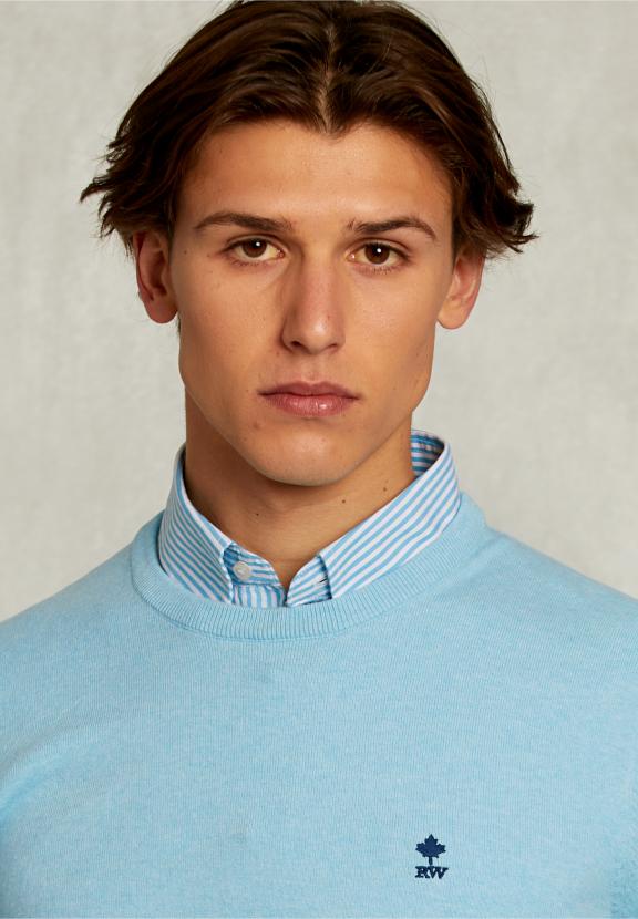 Normal Fit Basic Cotton Crew Neck Pullover Bora Bora Mix - Bleu