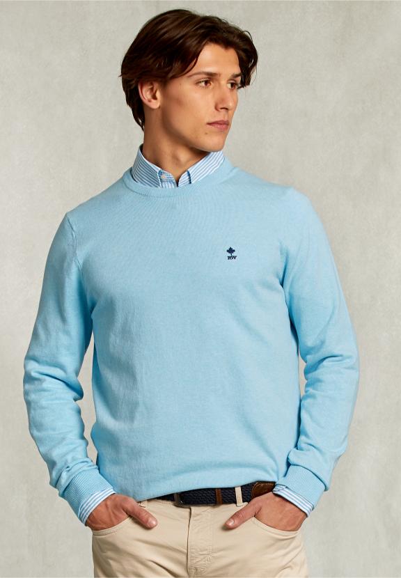 Normal Fit Basic Cotton Crew Neck Pullover Bora Bora Mix - Bleu