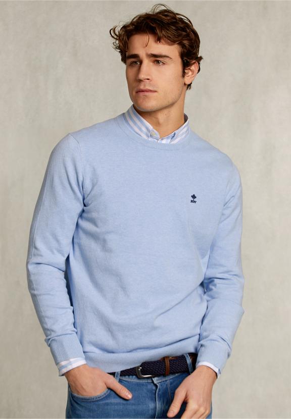 Normal Fit Basic Cotton Crew Neck Pullover Ice Queen Mix - Bleu
