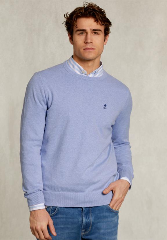Normal Fit Basic Cotton Crew Neck Pullover Tropez Mix - Bleu
