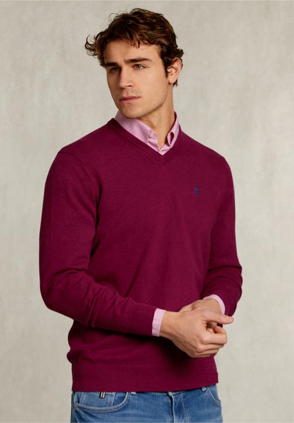 Normal Fit Basic Cotton V-Neck Pullover Cuberdon Mix - Violet