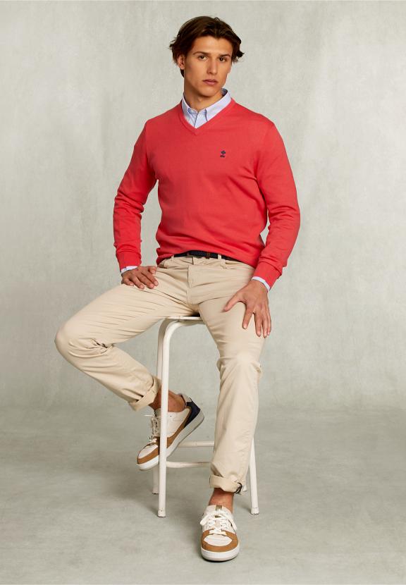 Normal Fit Basic Cotton V-Neck Pullover Cosmopolitan - Rose