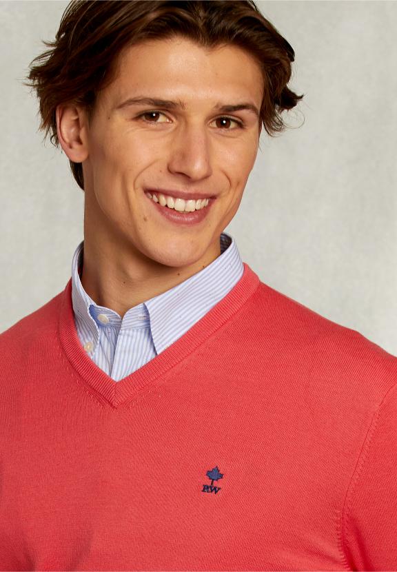 Normal Fit Basic Cotton V-Neck Pullover Cosmopolitan - Rose