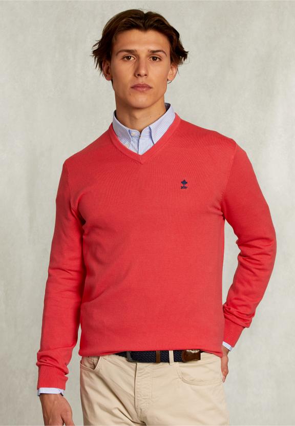 Normal Fit Basic Cotton V-Neck Pullover Cosmopolitan - Rose