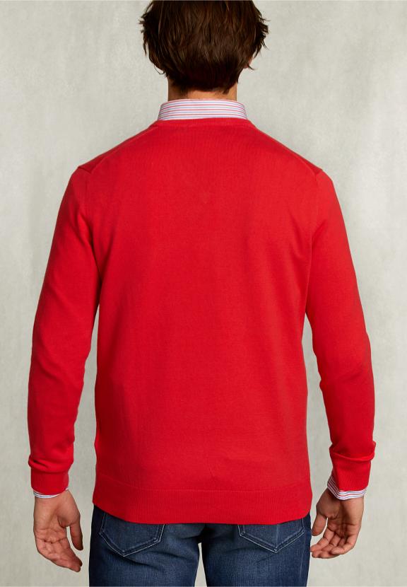Normal Fit Basic Cotton V-Neck Pullover Pomegranate - Rose