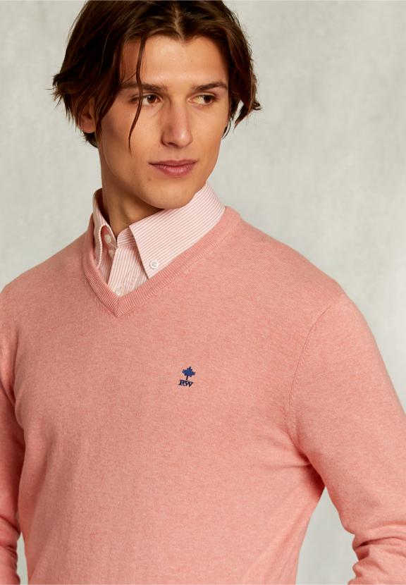 Normal Fit Basic Cotton V-Neck Pullover Serengiti Mix - Orange