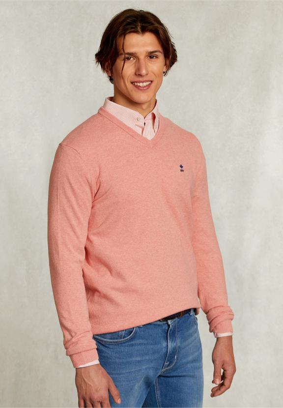 Normal Fit Basic Cotton V-Neck Pullover Serengiti Mix - Orange