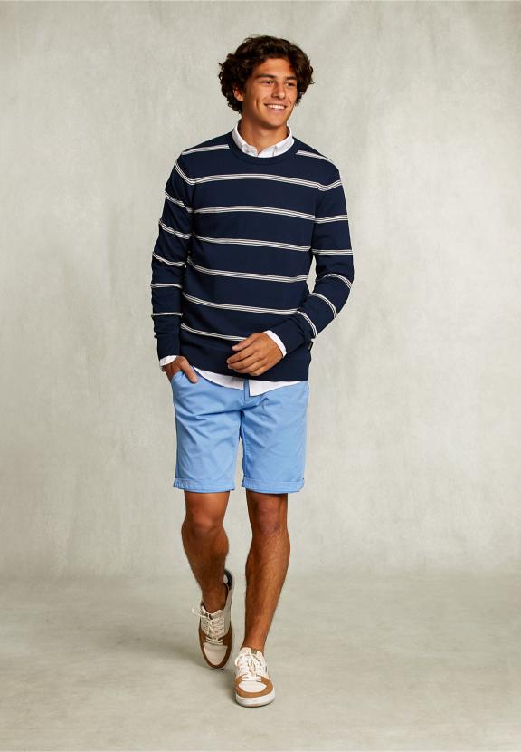 Slim Fit Striped Pima Cotton Sweater French Dark Mix - Bleu