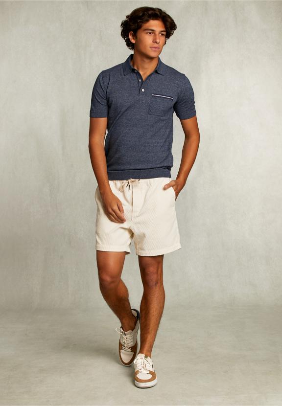 Custom Fit Pima Cotton Sweater Polo Collar Blue Moon Mix - Bleu