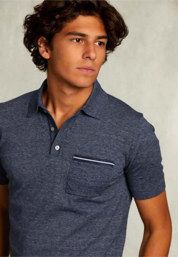 Custom Fit Pima Cotton Sweater Polo Collar Blue Moon Mix - Bleu