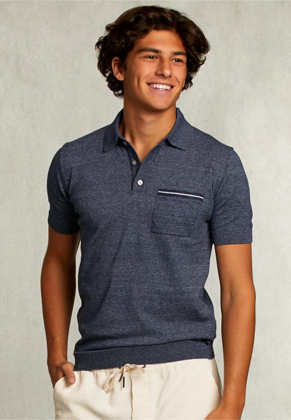 Custom Fit Pima Cotton Sweater Polo Collar Blue Moon Mix - Bleu