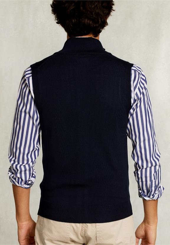 Custom Fit Sleeveless Merino Cardigan Navy - Bleu