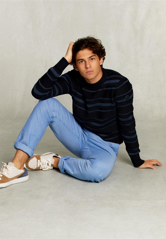 Custom Fit Striped Pima Cotton Sweater Blue - Bleu
