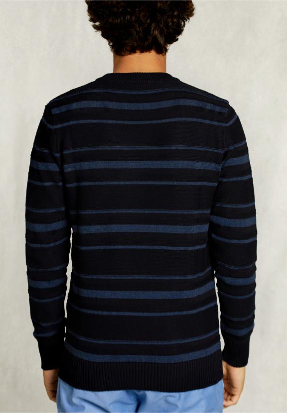 Custom Fit Striped Pima Cotton Sweater Blue - Bleu