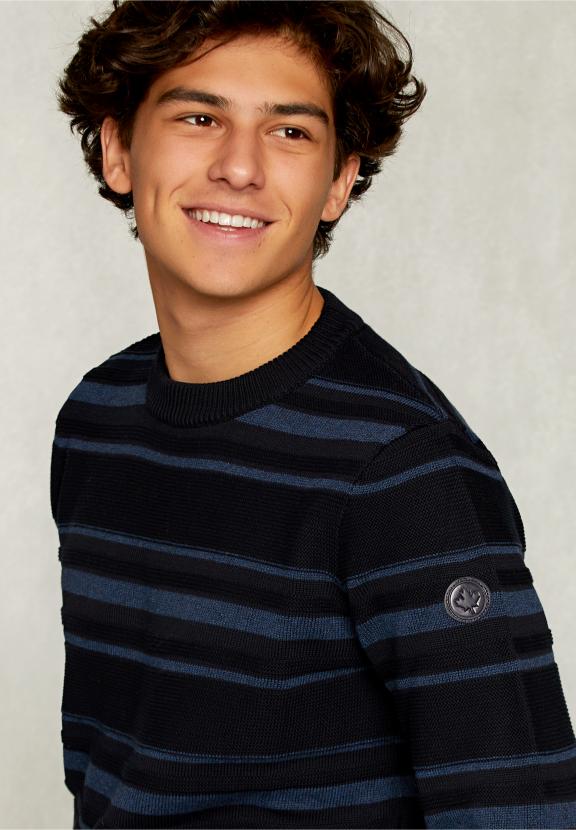 Custom Fit Striped Pima Cotton Sweater Blue - Bleu