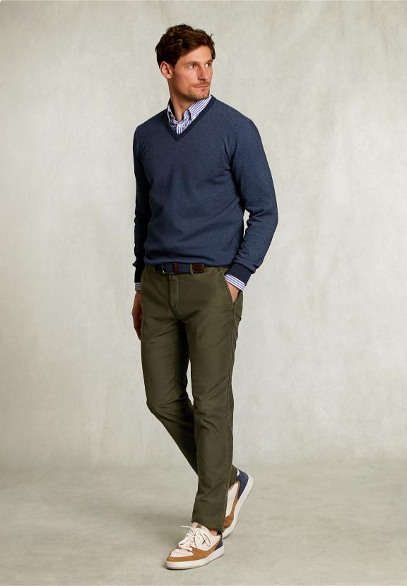 Custom Fit V-Neck Sweater Dark Mombasa Mix - Bleu