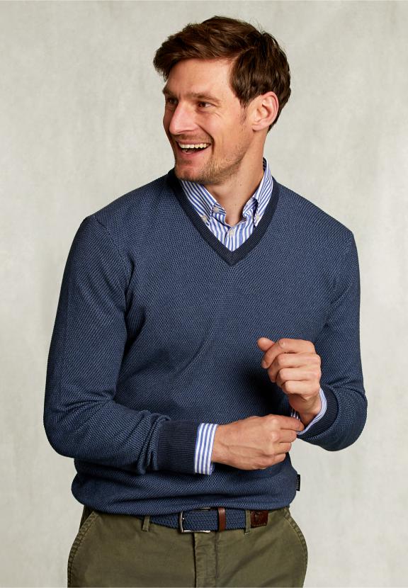 Custom Fit V-Neck Sweater Dark Mombasa Mix - Bleu