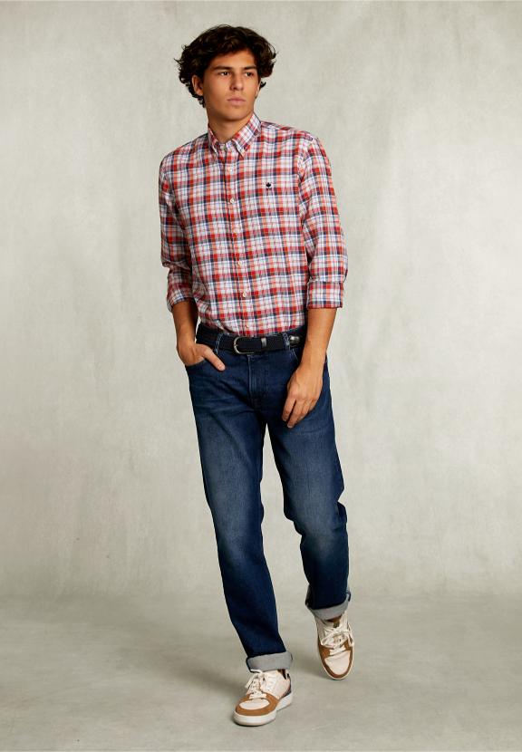 Custom Fit Checked Shirt Linen-Cotton Multi - Rouge