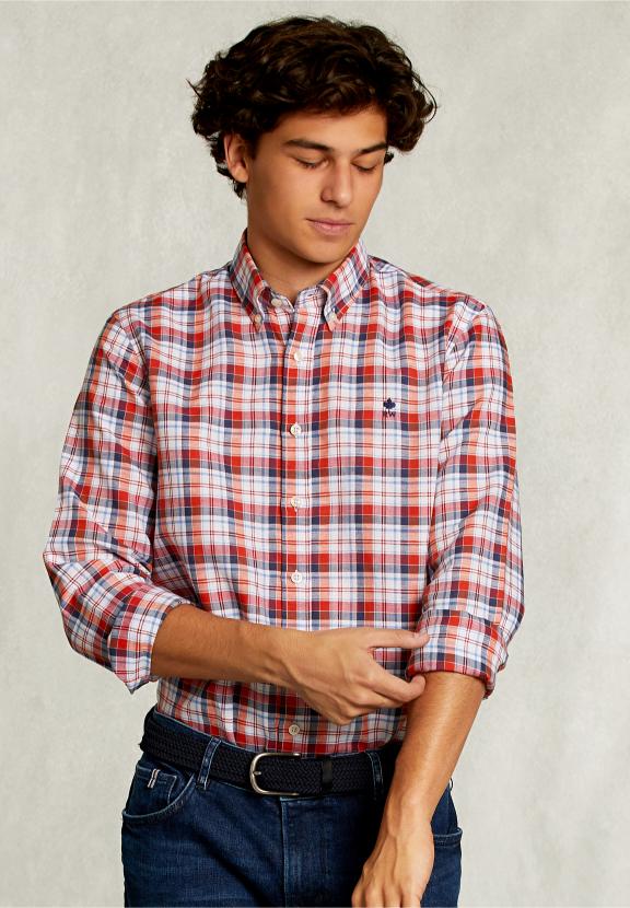 Custom Fit Checked Shirt Linen-Cotton Multi - Rouge