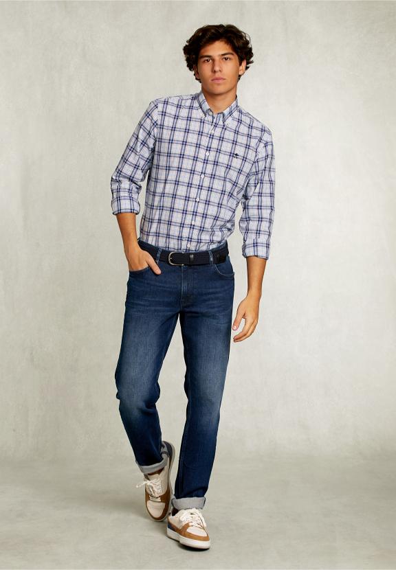 Custom Fit Checked Shirt - Bleu