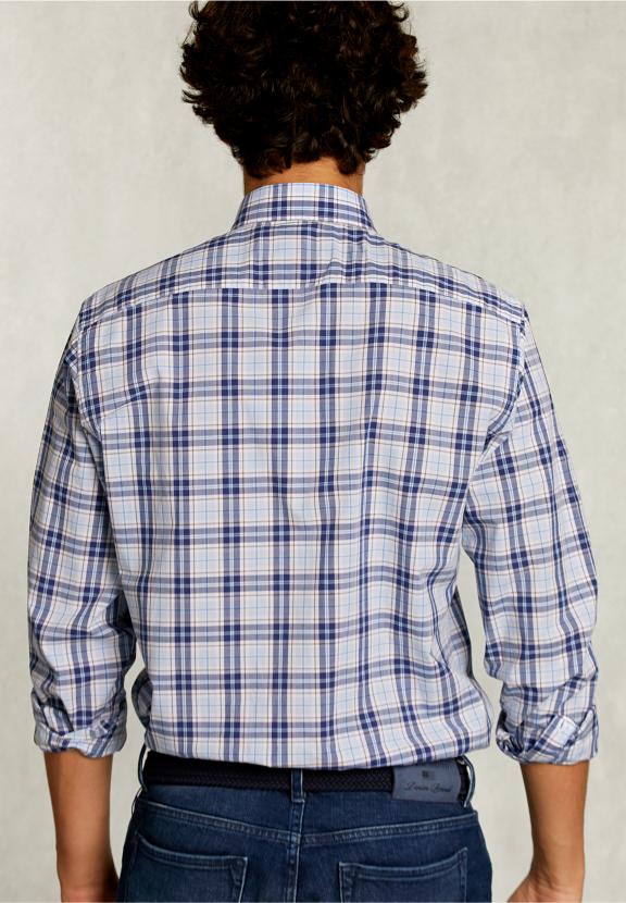 Custom Fit Checked Shirt Blue/White - Bleu