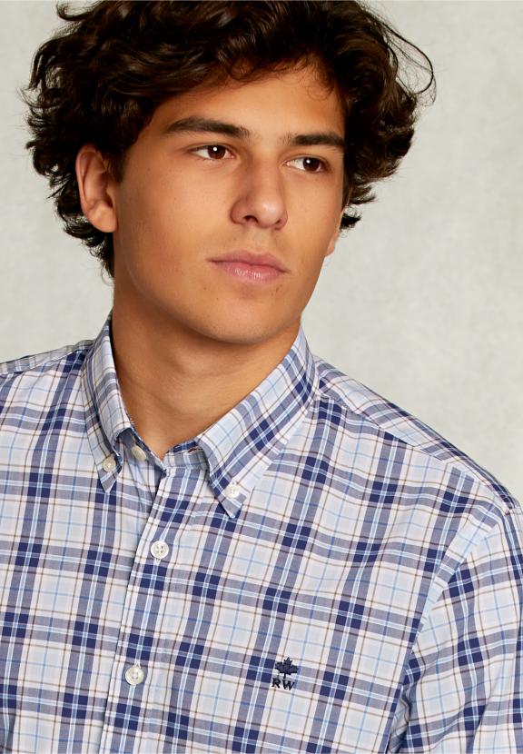 Custom Fit Checked Shirt - Bleu