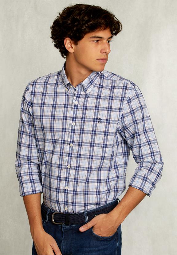 Custom Fit Checked Shirt - Bleu