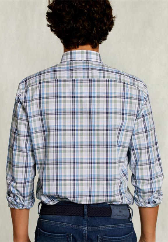 Custom Fit Checked Shirt Green/Blue - Bleu