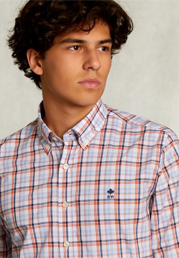 Custom Fit Checked Shirt Orange/Blue - Bleu