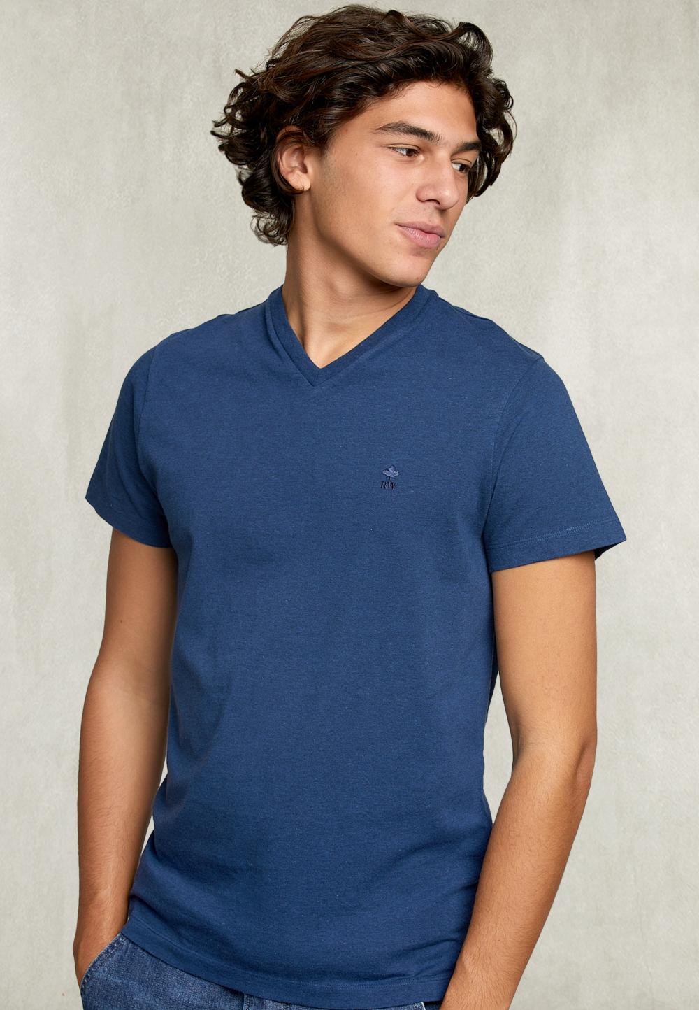 Slim Fit Pima Cotton T-Shirt Deep Blue Mix - Bleu