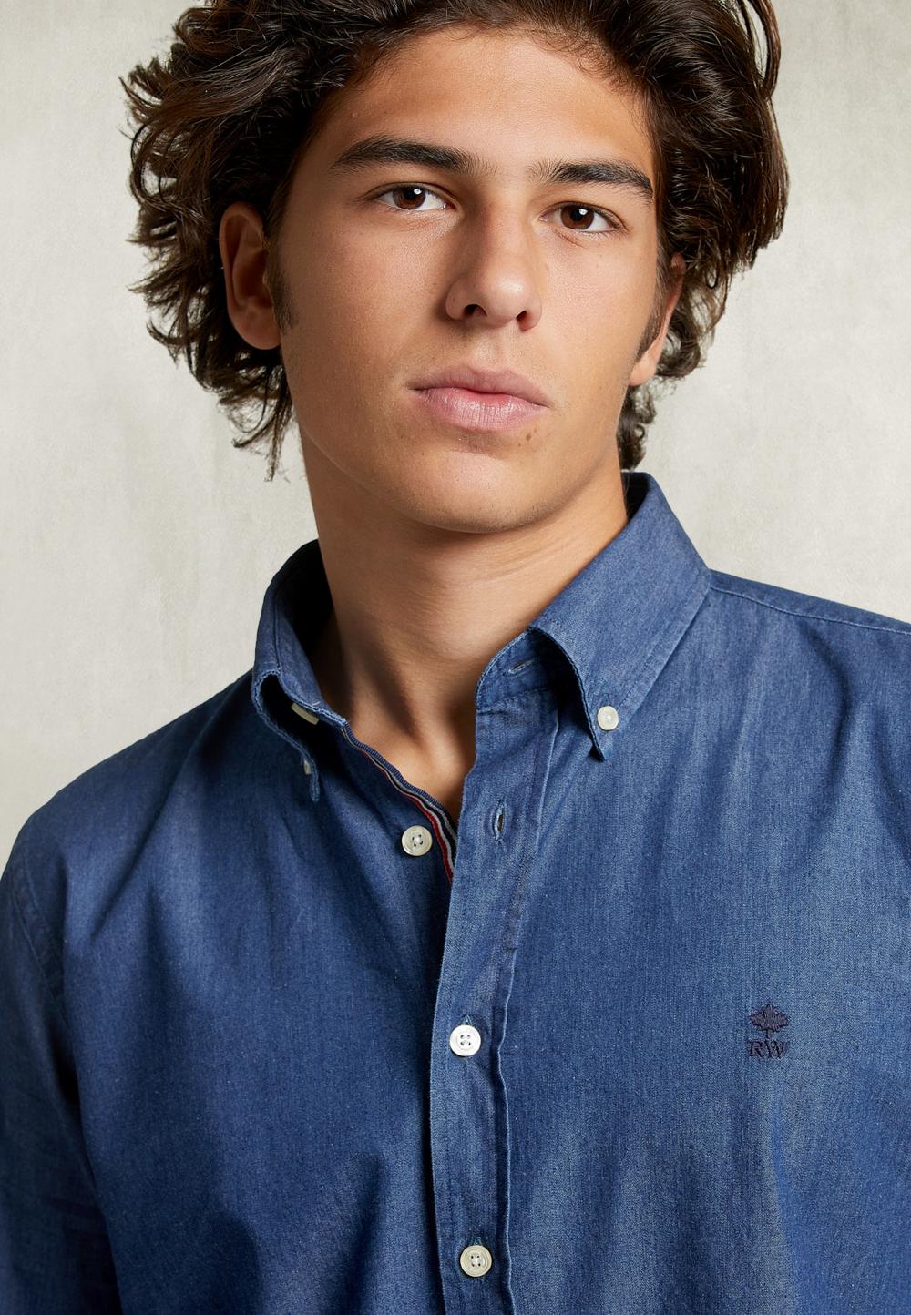 Custom Fit Denim Shirt Blue - Bleu